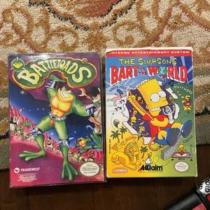 Two complete in box nes games battle toads $180 simpsons $70